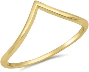 Yellow Gold-Tone Plated Sterling Silver Plain V Shape Ring