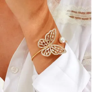 YERTTER Dainty Butterfly Pearl Bangle Open Bangle Bracelet Female Hand Jewelry for Women Bracelets Jewelry Gift for Women