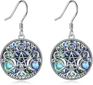 YFN Triple Moon Goddess Earrings Sterling Silver Pentagram Pentacle Earrings Pagan Wiccan Magic Amulet Tree of Life Jewelry for Women