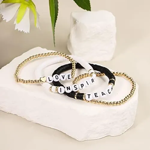 YIYUGEY Colorful Teachers' Day Bracelet Polymer Clay Bracelet Love Teaching Inspired Stretch Letter Bracelet Bohemian Handmade Beaded Bracelet Teacher Surprise Friendship for Women