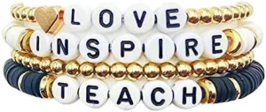 YIYUGEY Colorful Teachers' Day Bracelet Polymer Clay Bracelet Love Teaching Inspired Stretch Letter Bracelet Bohemian Handmade Beaded Bracelet Teacher Surprise Friendship for Women