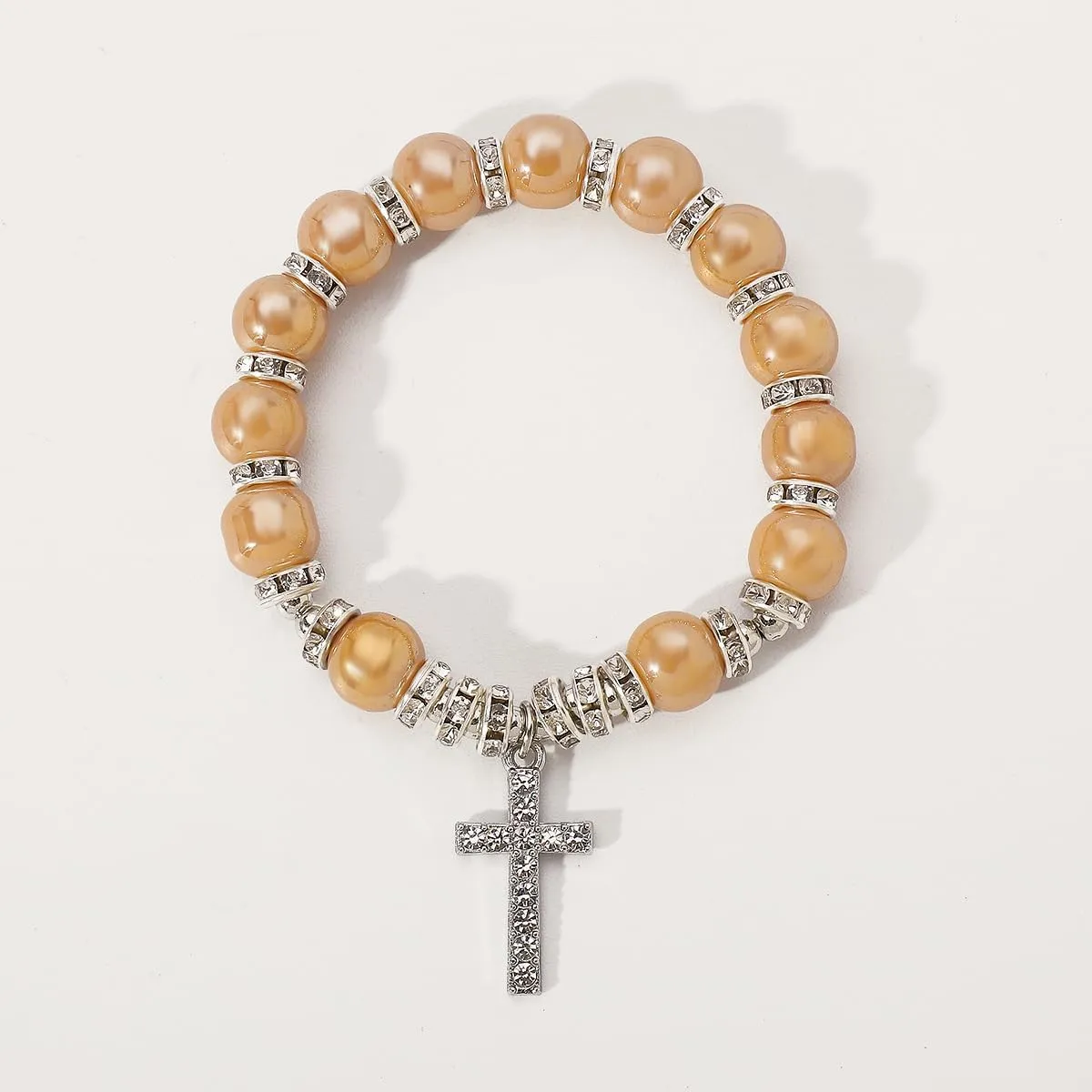 YIYUGEY Glass Beads Stretch Cross Pendant Bracelet Charm Catholic First Eucharist Confirmation Surprise Religious Baptism Bohemian Natural Stone Beaded Bracelet Fashion Jewelry for Women