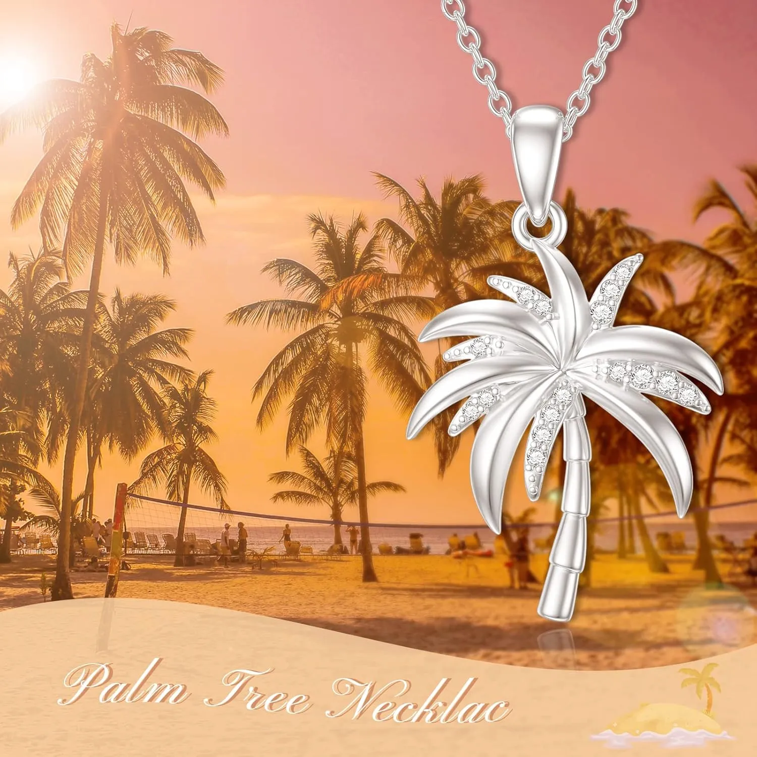 ZBA Natural Diamond Palm Tree Necklace for Women, Sterling Silver/10K/14K Solid Gold Diamond Palm Tree Pendant Necklace Hawaii Vacation Jewelry Birthday Mothers Day Gifts (Color F-G/Clarity I1-I2)