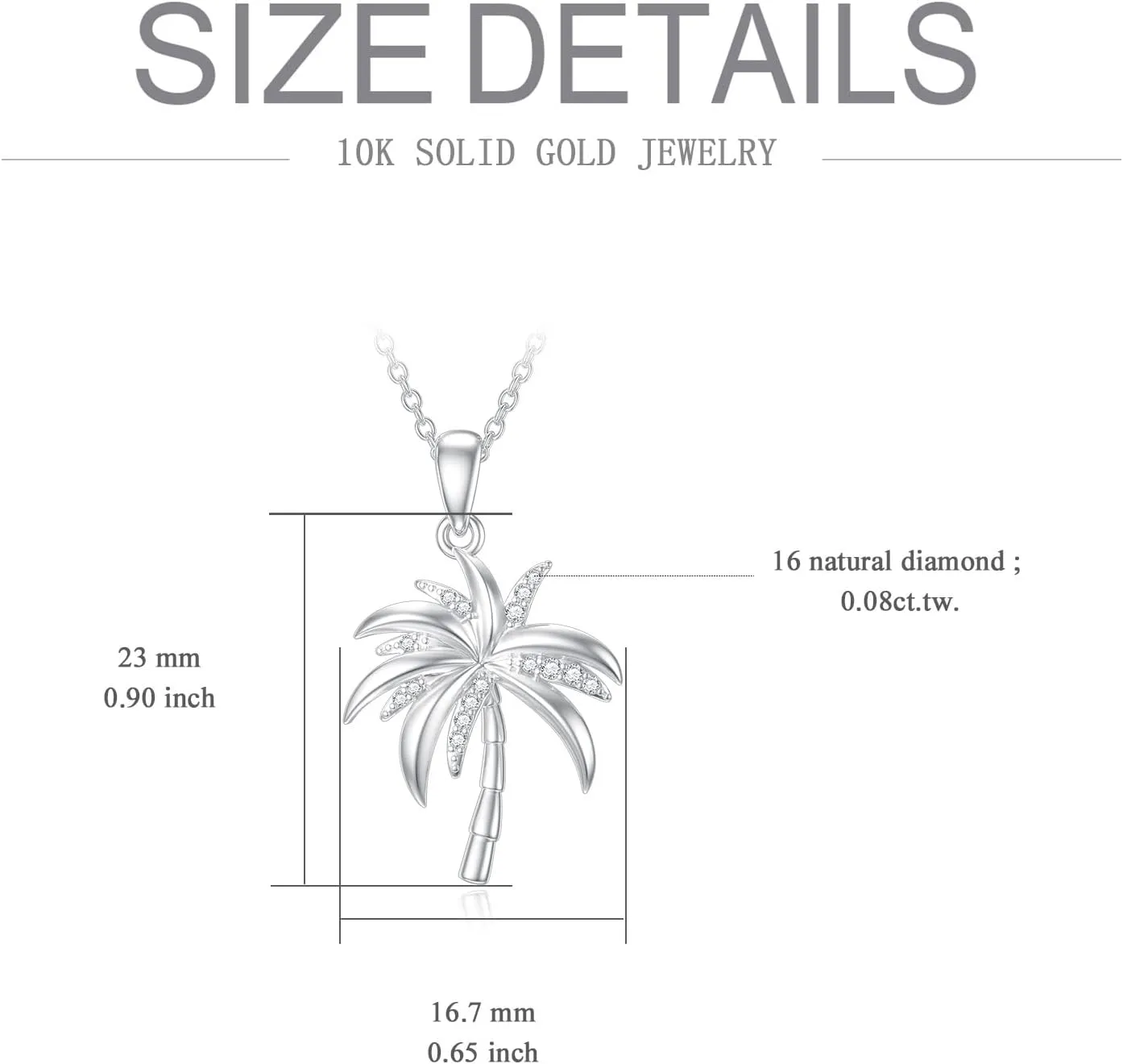 ZBA Natural Diamond Palm Tree Necklace for Women, Sterling Silver/10K/14K Solid Gold Diamond Palm Tree Pendant Necklace Hawaii Vacation Jewelry Birthday Mothers Day Gifts (Color F-G/Clarity I1-I2)