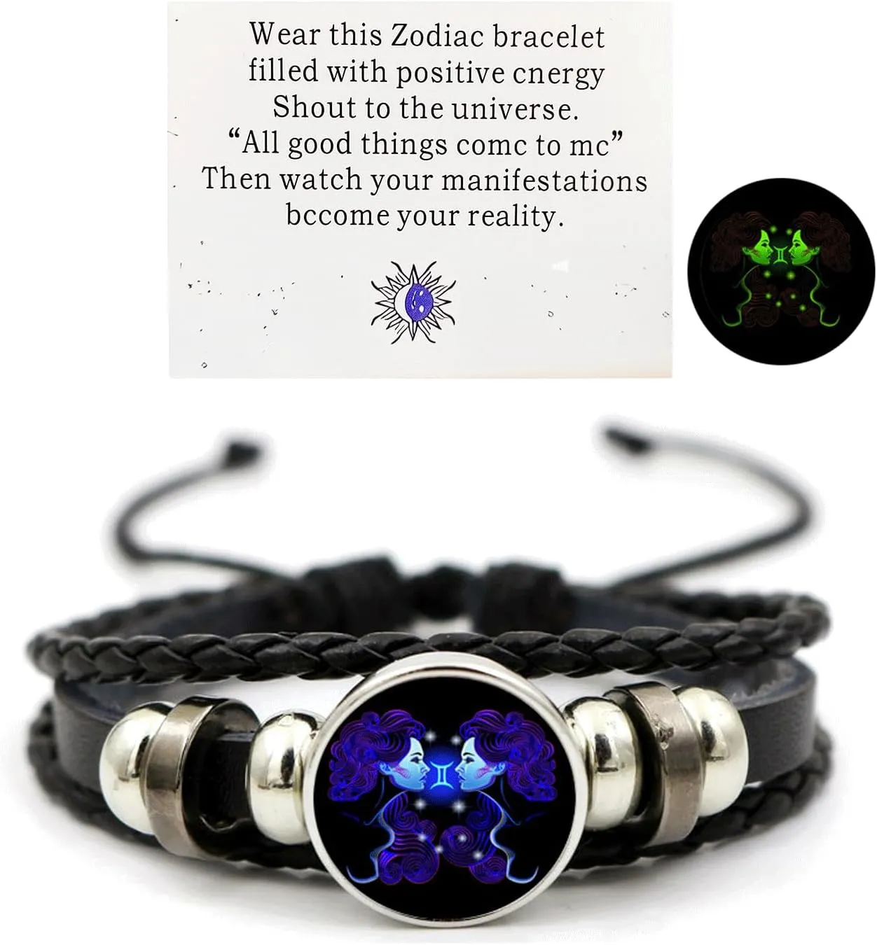 Zodiac Constellation Bracelets Zodiac Guardian Bracelet Vintage Black Leather Bracelet Adjustable Handmade Woven Bracelet Birthday Jewelry for Women Men