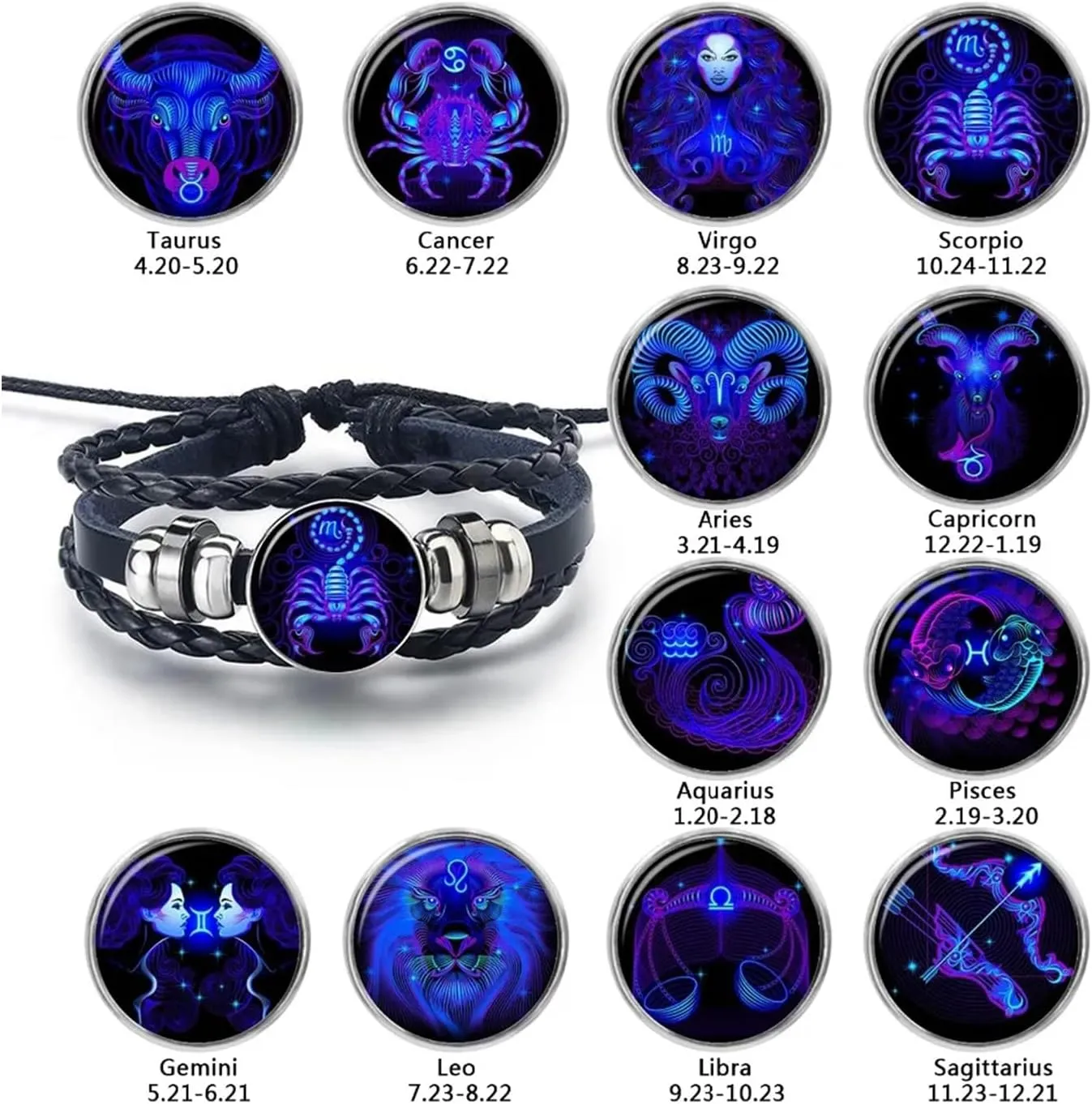 Zodiac Constellation Bracelets Zodiac Guardian Bracelet Vintage Black Leather Bracelet Adjustable Handmade Woven Bracelet Birthday Jewelry for Women Men
