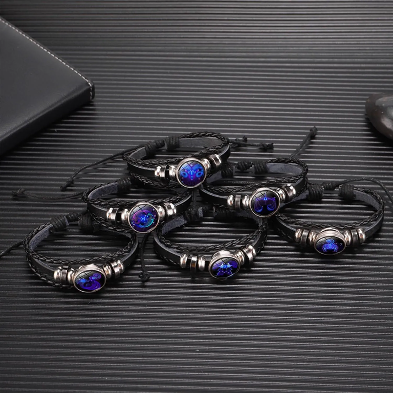 Zodiac Constellation Bracelets Zodiac Guardian Bracelet Vintage Black Leather Bracelet Adjustable Handmade Woven Bracelet Birthday Jewelry for Women Men