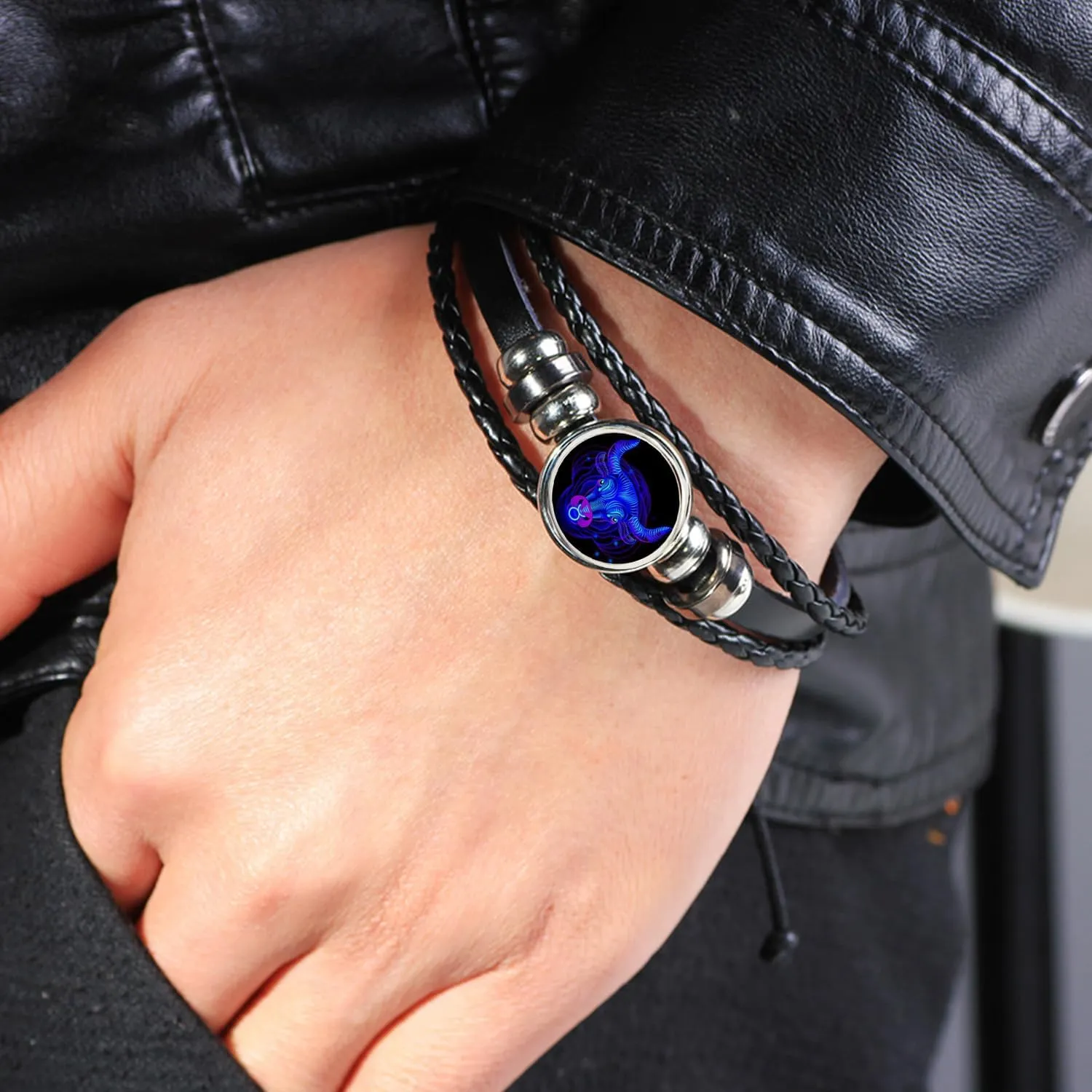 Zodiac Constellation Bracelets Zodiac Guardian Bracelet Vintage Black Leather Bracelet Adjustable Handmade Woven Bracelet Birthday Jewelry for Women Men