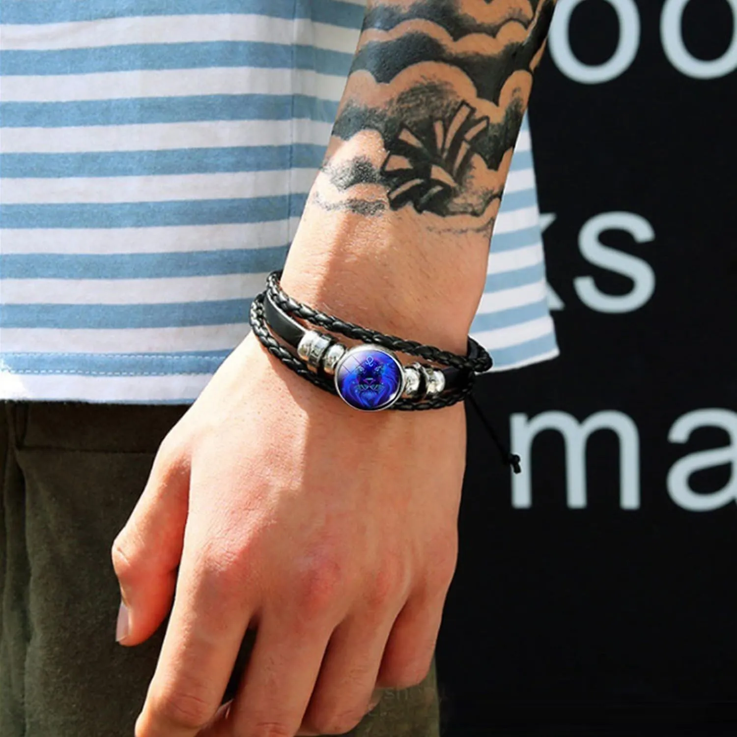 Zodiac Constellation Bracelets Zodiac Guardian Bracelet Vintage Black Leather Bracelet Adjustable Handmade Woven Bracelet Birthday Jewelry for Women Men