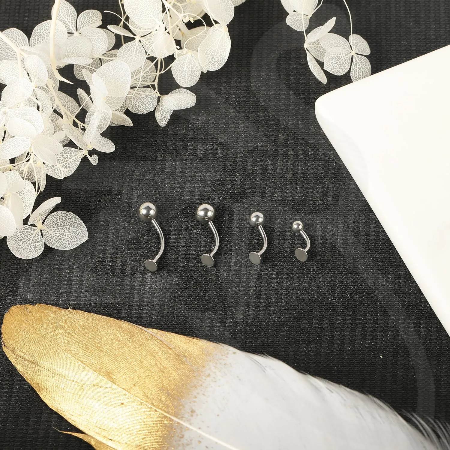 ZS 16G Devil Curved Barbell Lip Ring, Stainless Steel 6/8/10/12mm Long Bar Belly Button Ring, Flat Back Tiger Teeth Vertical Labret Lip Rook Navel Piercing Jewelry