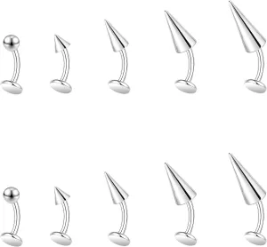 ZS 16G Devil Curved Barbell Lip Ring, Stainless Steel 6/8/10/12mm Long Bar Belly Button Ring, Flat Back Tiger Teeth Vertical Labret Lip Rook Navel Piercing Jewelry